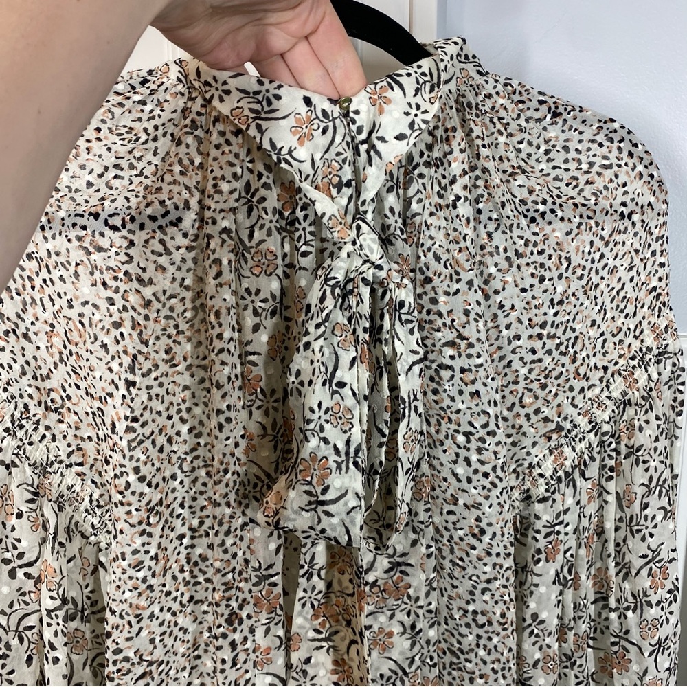 Ulla Johnson Cream Floral Smocked High-Neck Blouse - Picture 6 of 10